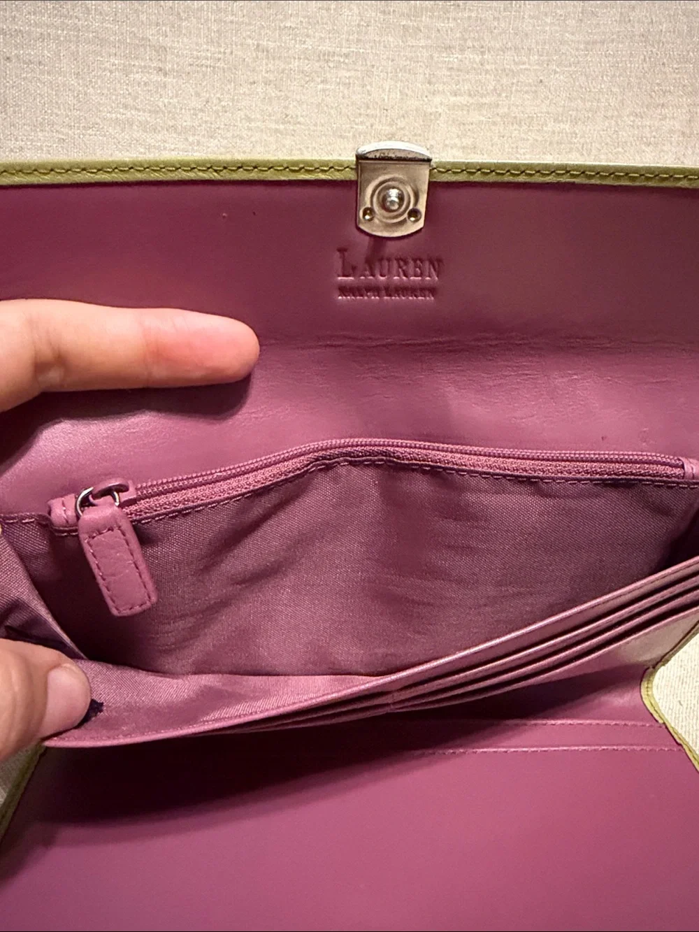 Vintage Lauren by Ralph Lauren Chartreuse Leather Envelope Wallet